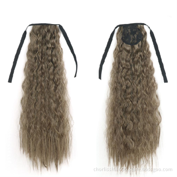 Hot Selling High Quality 22 Inch Long Wrap Kinky Curly Strappy Ponytail Hair Extensions Dark Brown Synthetic For Women
